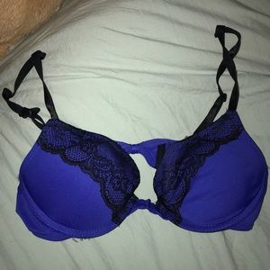 Blue and Black Lace Push Up Bra